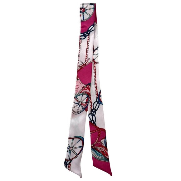 Silk Slim Scarf Retro Equestrian Print Deep Pink Versatile Hairband Bag Neck (15 - Picture 1 of 8